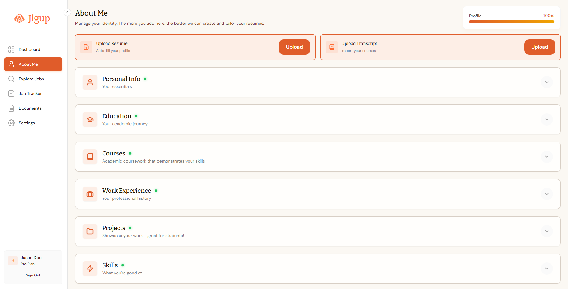 Master Profile Interface